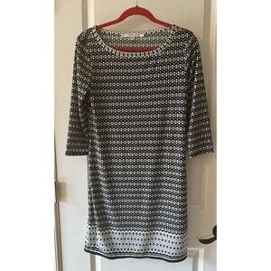 Max Studio Women’s Size Small Black Green Print Shift Dress L35